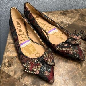 Sam Edelman Women's Floral Bow Flats - Black and Burgundy